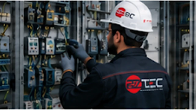 AZtec technician assembling control panel cabinet wiring in factory facility