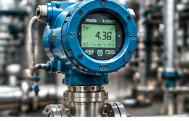 High-accuracy process field instrument transmitter with digital LCD display on piping