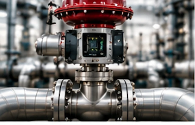 Industrial control valve with red pneumatic actuator top