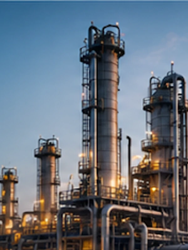 Chemical processing complex distillation columns under twilight sky